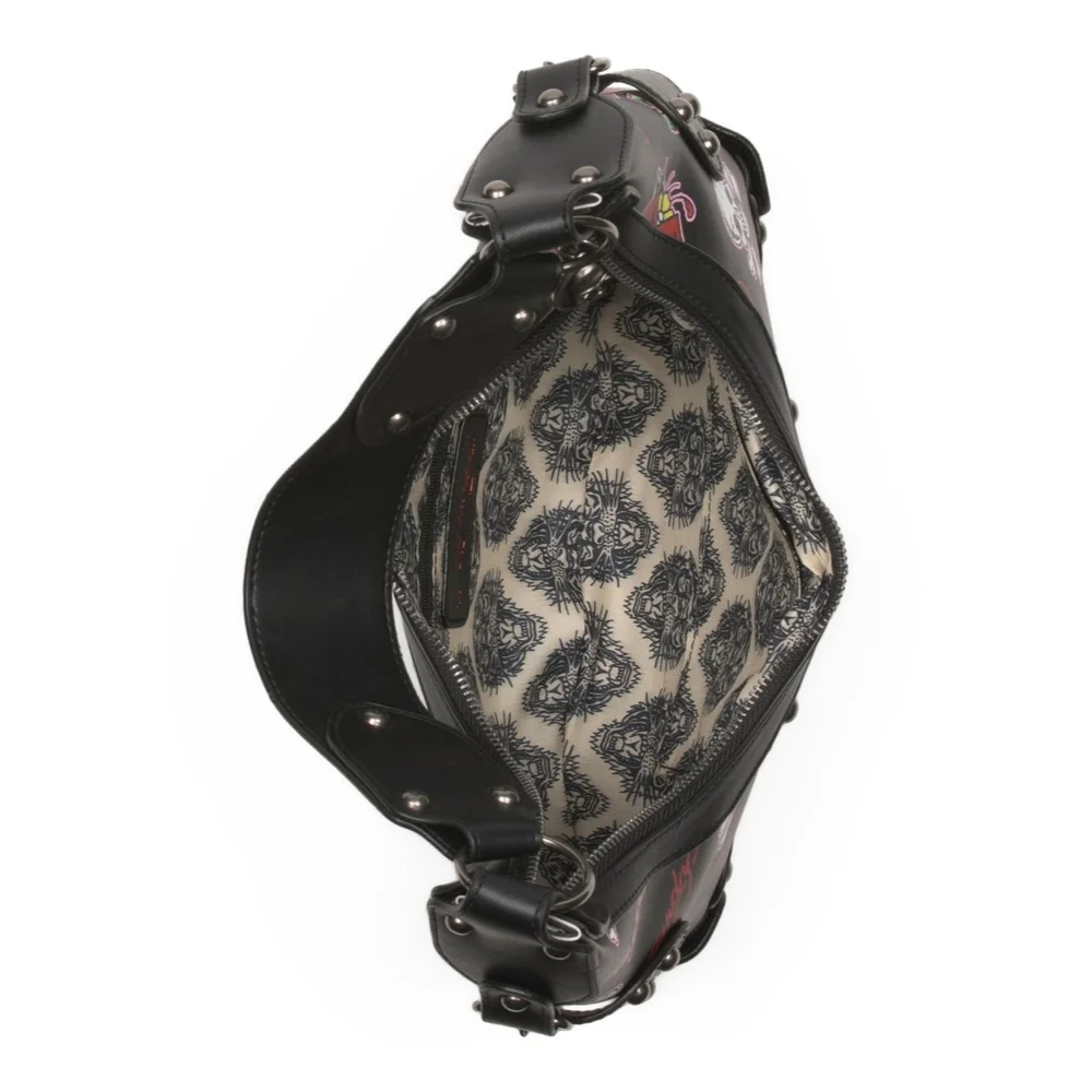 Ed Hardy Black Hobo Bag with Skull Design